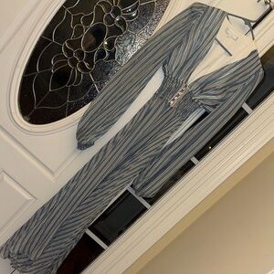 Caroline Constas Sky Blue and White Striped Dress